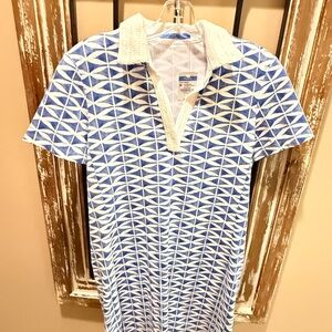 J. McLaughlin NWT Sonnet Dress . Off White /Blue textured Fretwork.Size M
